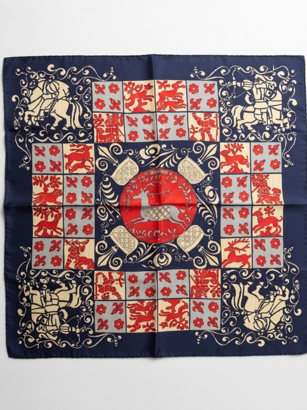 Hermes "Hourvari" Silk Scarf 90, Vintage 1972, Excellent